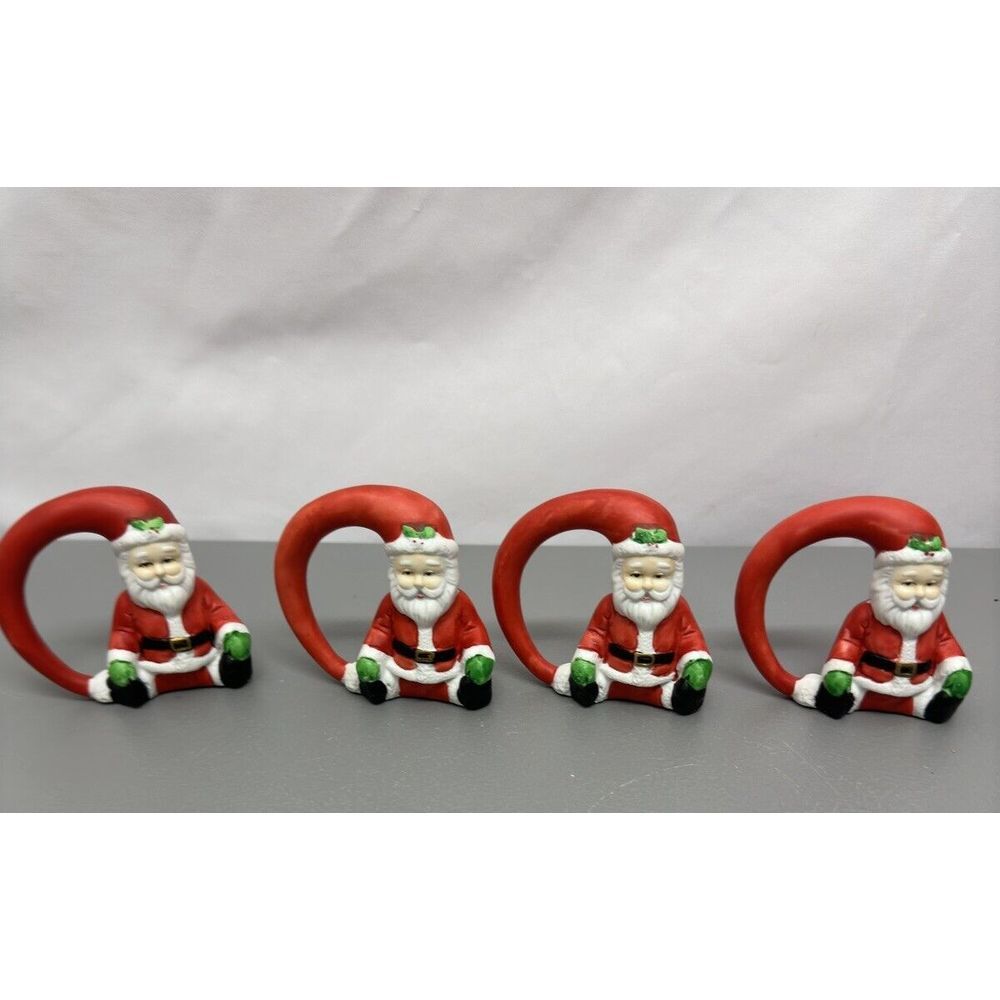 Vtg Vera Neumann Santa Claus Napkin Rings Christmas‎ Holiday Set of 4 Holders